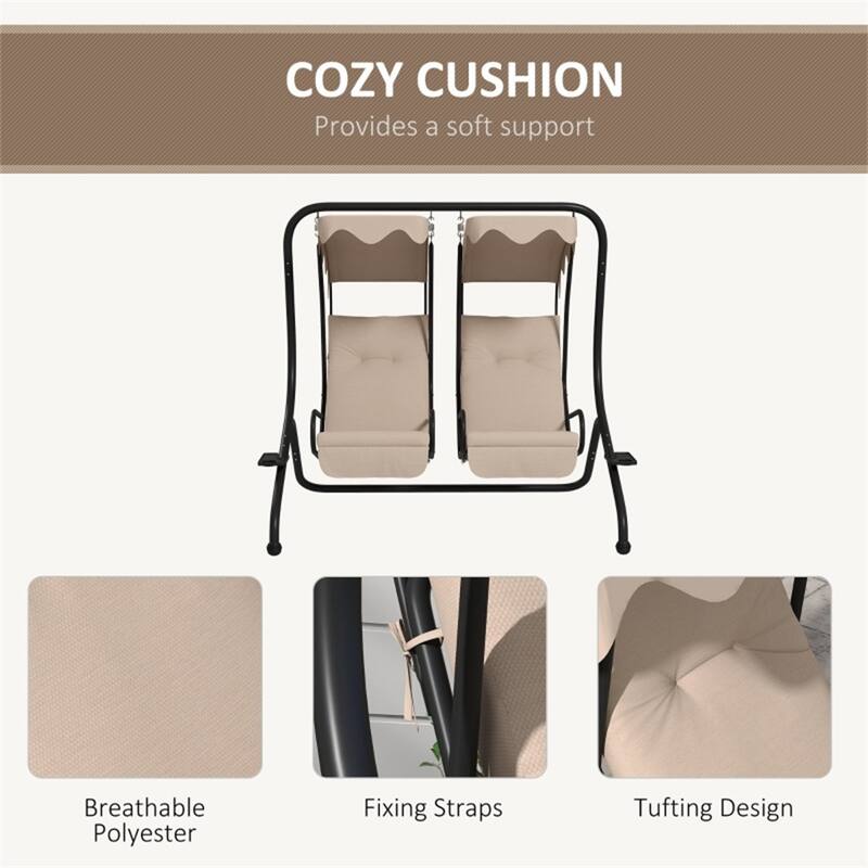 2-Seater Outdoor Patio Swing with Stand and Removable Cushions - 67" L x 53.5" W x 67" H