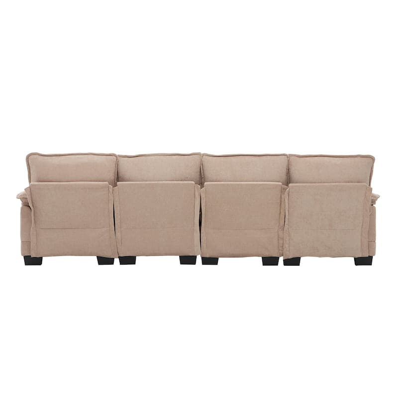 Symmetrical Chenille Upholstered Sectional Sofa U-shaped Cloud Couch with Double Chaise, Side Pockets and Double-layer Cushions