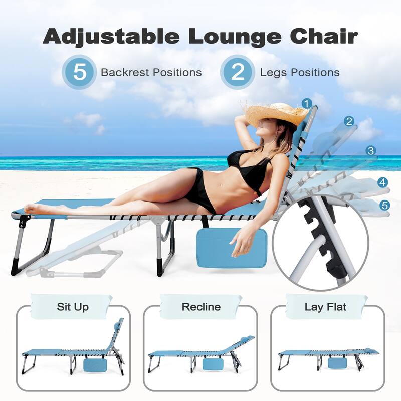 Outdoor Adjustable Lounge Chair Folding Tanning Chair with Pillow