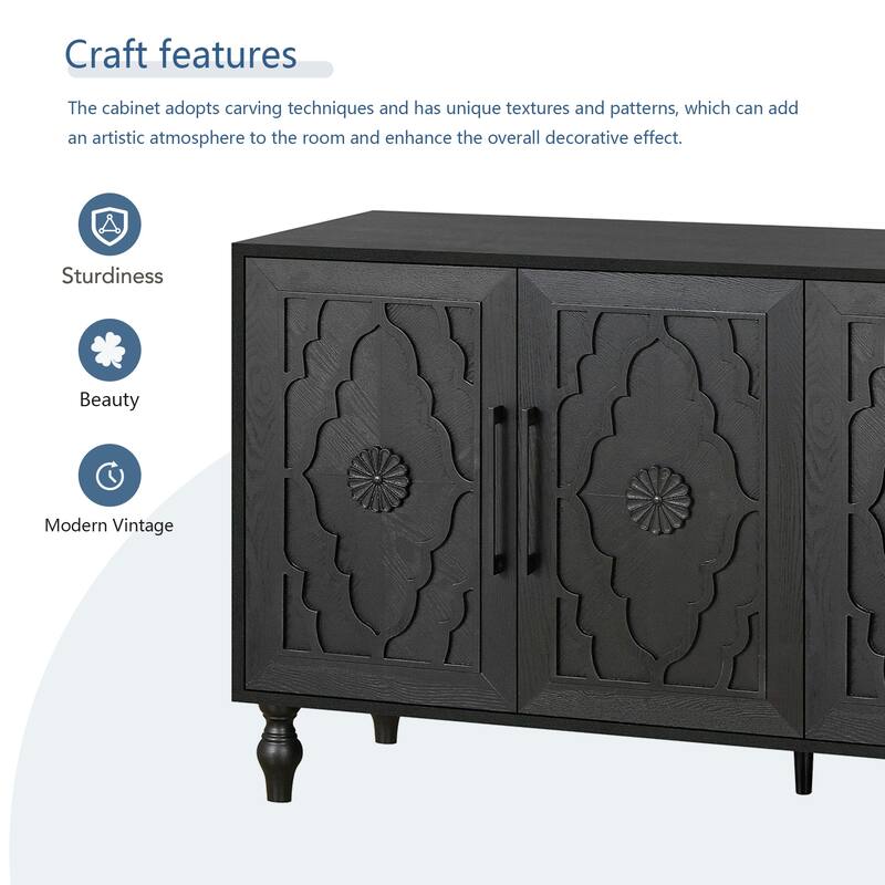 Carved Door Display Cabinet Entrance Cabinet, Classical Buffet Server Cabinet Base Cabinet with Metal Handles