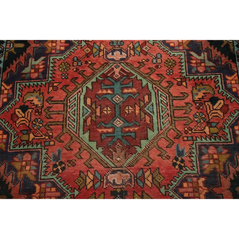 Hand Knotted Oriental 100% Wool Carpet Traditional Geometric Oranges & Rust Heriz Runner Rug - 12' 4'' X 3' 1''