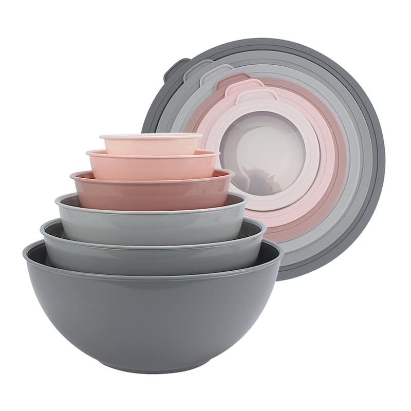 COOK WITH COLOR - 12 Piece Plastic Nesting Bowls - 6 Prep Bowls and 6 Lids, Microwave Safe