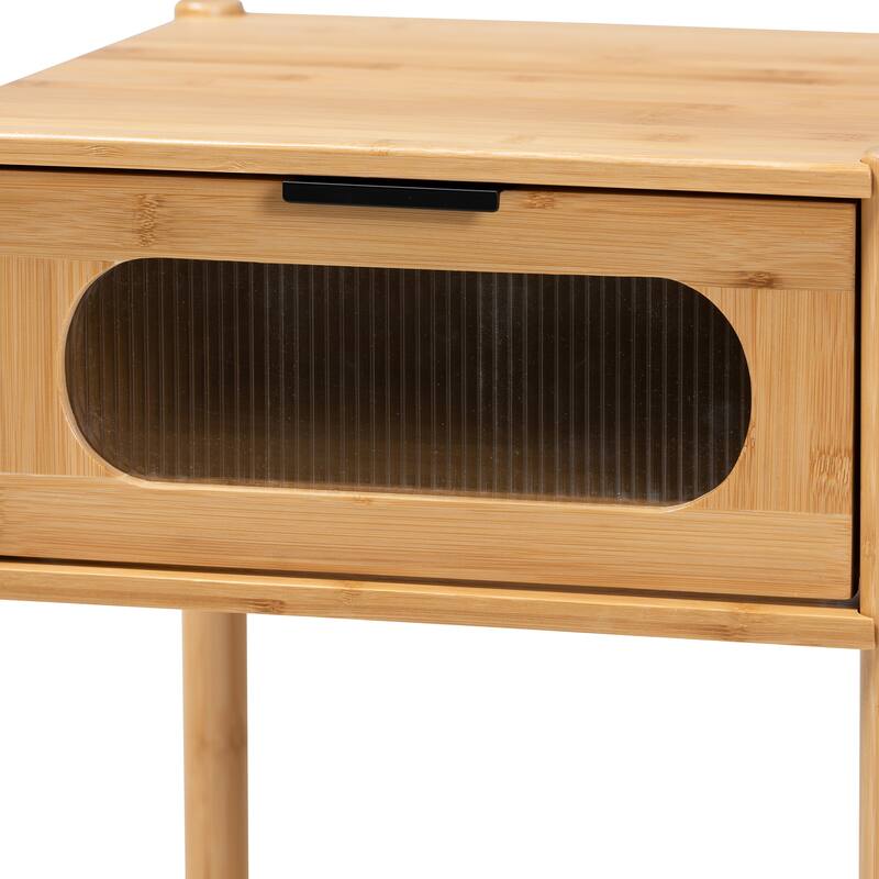 Naresh Mid-Century Modern Transitional Natural Brown Bamboo Wood 1-Drawer End Table