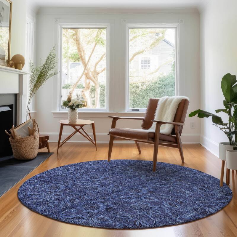 Premium Washable Super Soft Floral Mayfield Rug - Navy - 8' x 8' - Round