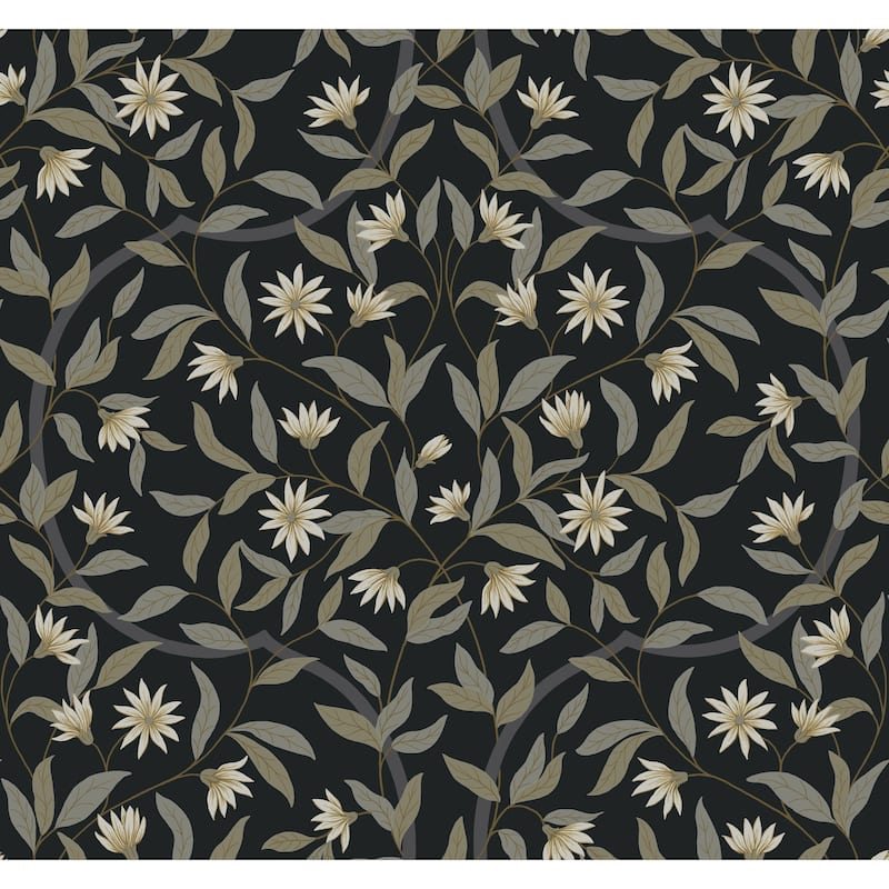 Norwalk Jasmine 27 in. x 27 ft. = 60.75 sq. ft Wallpaper Roll - Black
