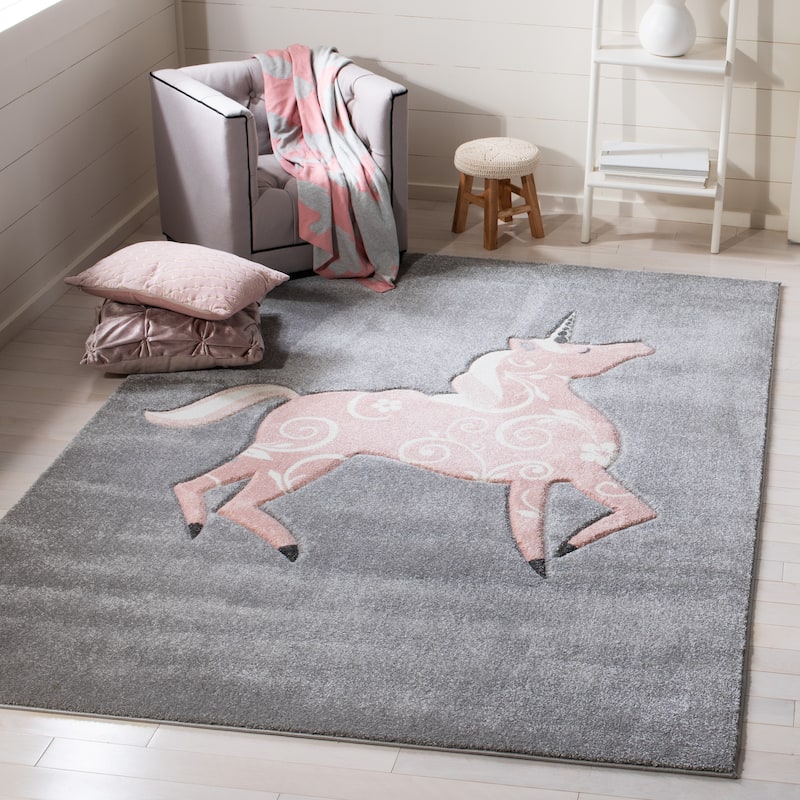 SAFAVIEH Carousel Kids Maronna Unicorn Rug - 3'3" x 5'3" - Grey/Pink