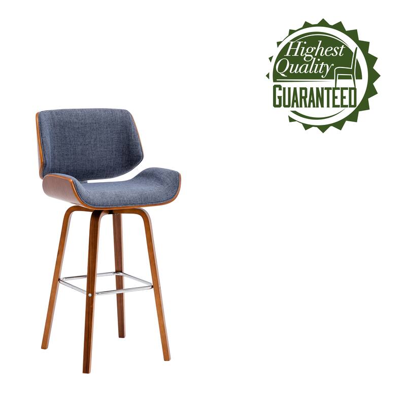 Porthos Home Onur Swivel Fabric Bar Stool with Wooden Legs and Chrome Footrest