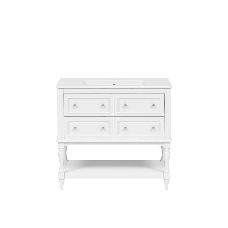 Roomfitters 36" Vanity with Undermount Ceramic Sink, Solid Wood Cabinet with 4 Drawers, Freestanding Bathroom Set