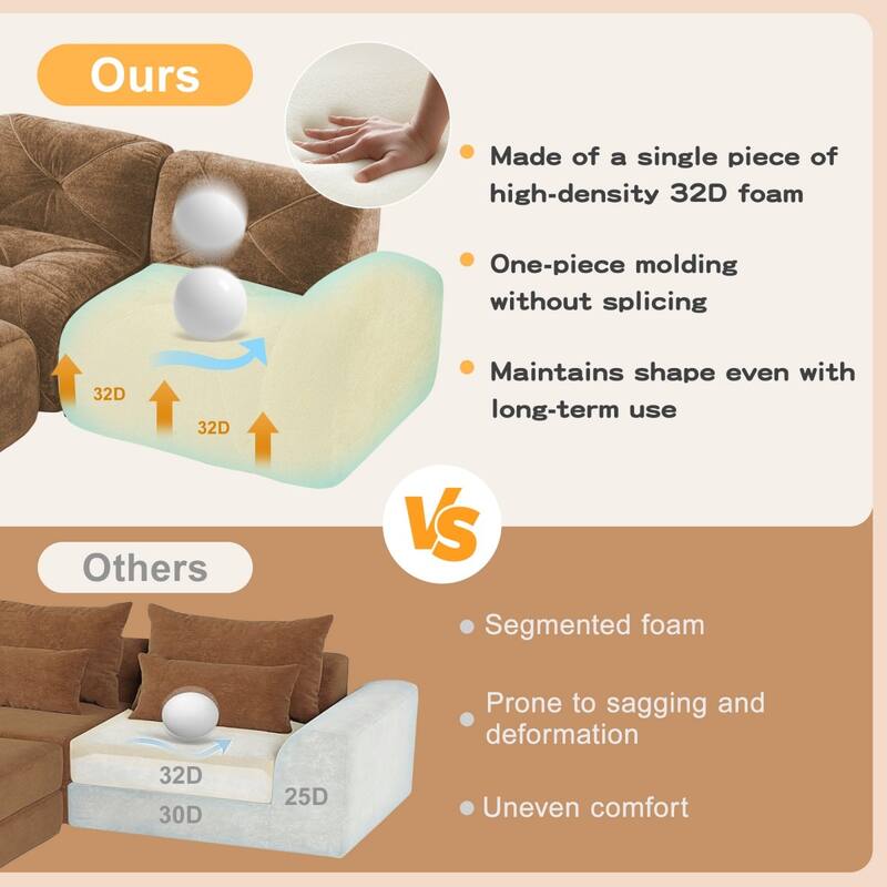 110.6" L-Shaped Velvet Sectional Boneless Sofa with Movable Ottoman