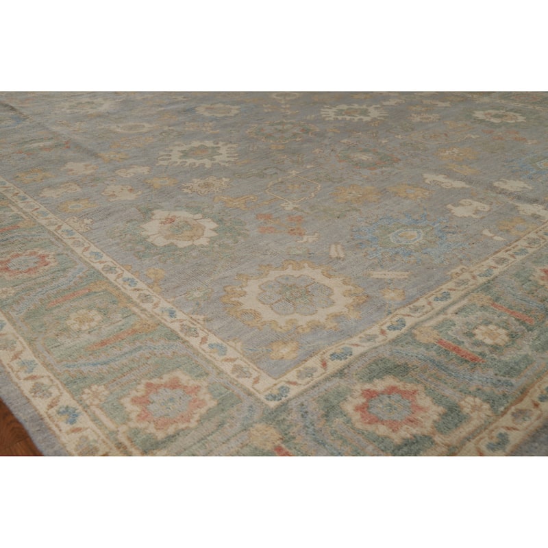 Hand Knotted Oriental 100% Wool Carpet Transitional All-Over Greys & Charcoal Oushak Area Rug - 9' 11'' X 8' 0''