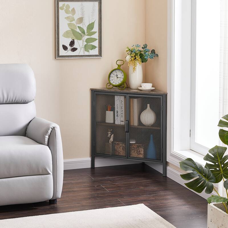 VECELO Modern Triangle Corner Bookcase Corner Bookshelf with Storage Cabinets Corner Cabinet