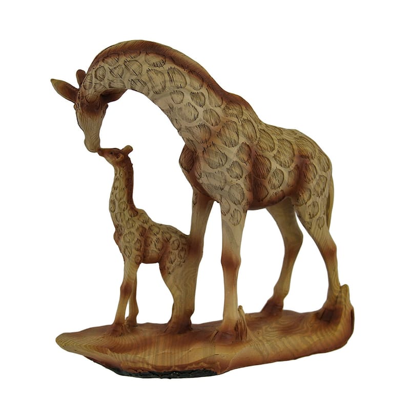 A Mother's Love Giraffe And Calf Wood Finish Statue - 7 X 6.5 X 2.25 inches