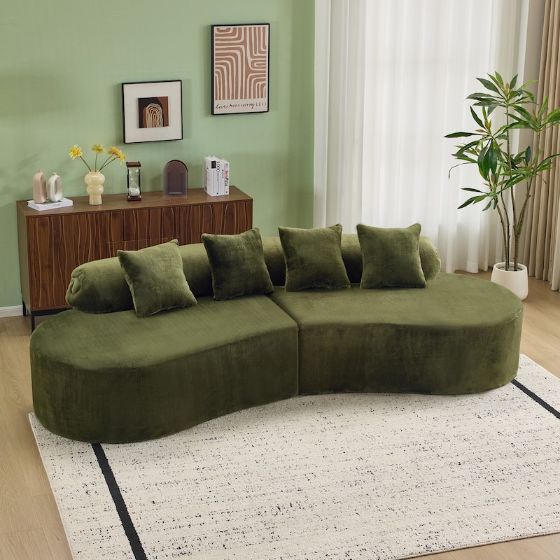 Modern And Simple Curved Flannelette Sofa.Creative Multi-Seater,With A Combination Of Pillows