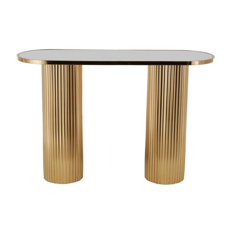 Metal Oval Console Table with White Marble Tabletop and Ribbed Legs - Gold - Roche River Decor - 15"W x 47"L x 31"H