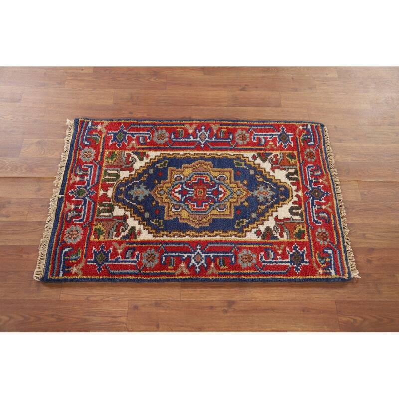 Blue Heriz Serapi Indian Accent Rug Handmade Wool Carpet - 2'0" x 3'0"