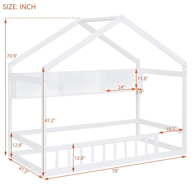 Twin Floor Bed With Storage Shelves