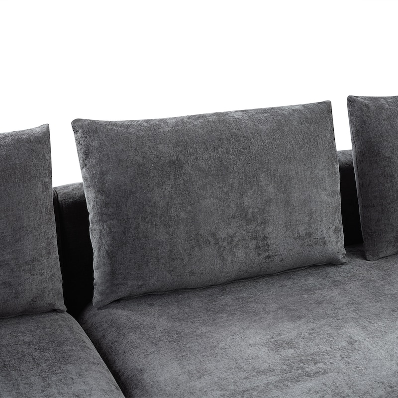 93.7" Chenille L-Shaped Sectional Sofa with Wooden Storage Compartment and Deep Seating
