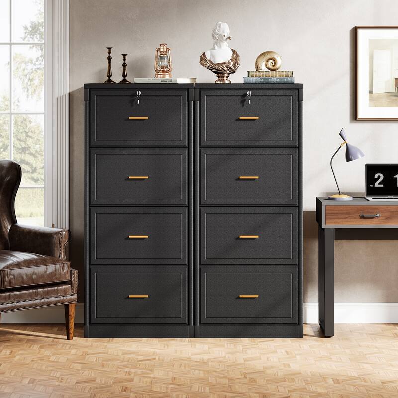 4-Drawer File Cabinet with Lock and Key, Vertical Filling Cabinet for A4/Letter/Legal Size Files