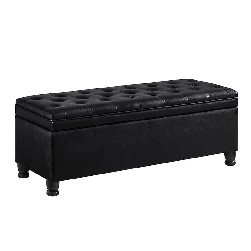 45" Linen Fabric Storage Stool with Spindle Wood Legs - Black