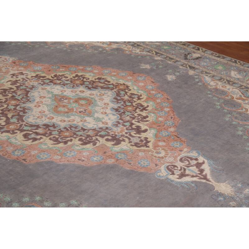 Gray Tabriz Persian Vintage Area Rug Hand-Knotted Wool Carpet - 9'10"x 12'0"