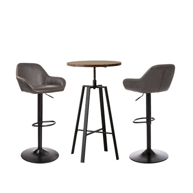 Glitzhome Set of 3 Height Adjustable Swivel Pub Table Bar Stools Set for Kitchen Dining