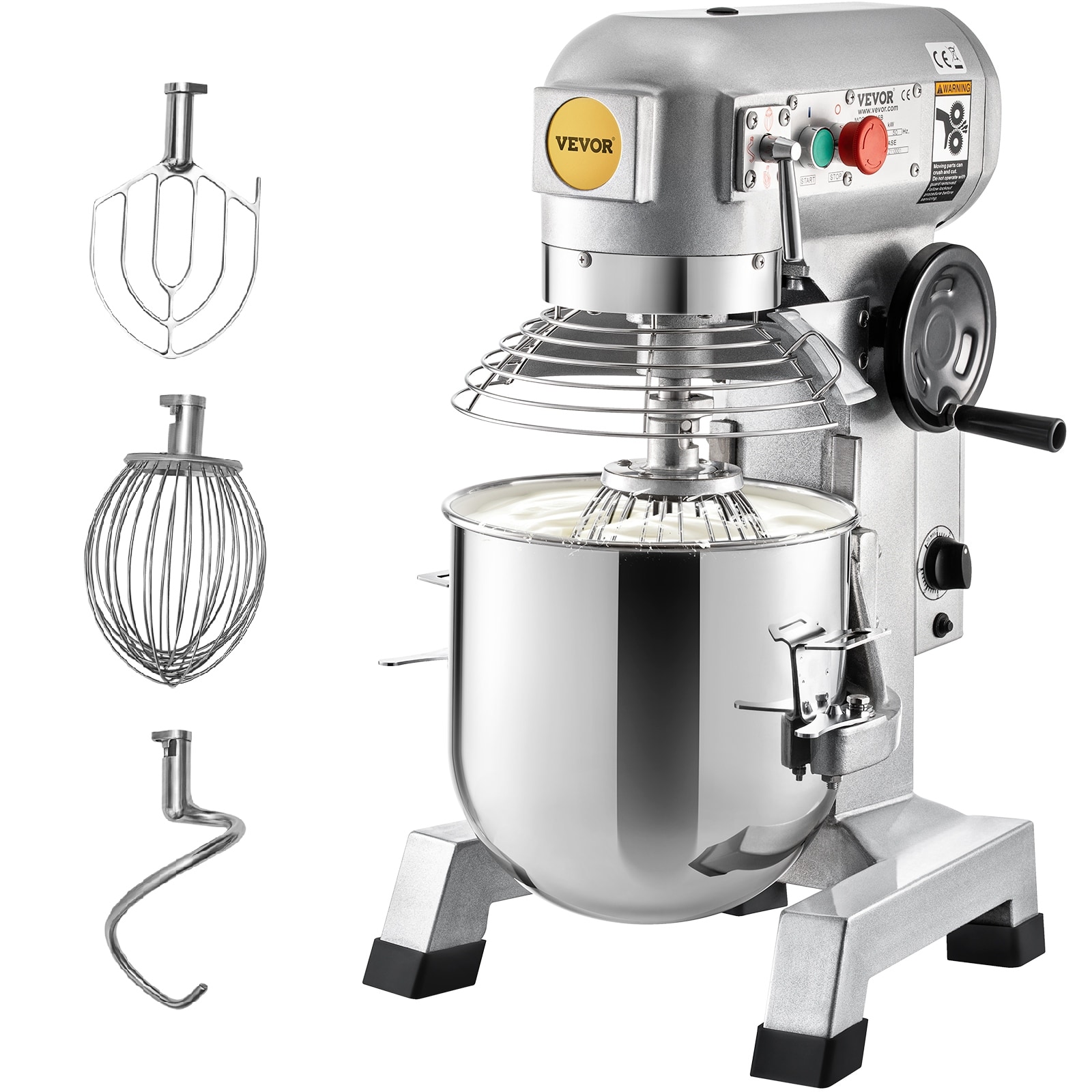 VEVOR Commercial Stand Mixer Electric Food Mixer Commercial with 3 Speeds Adjustable 108/199/382 RPM, Dough Hook Whisk