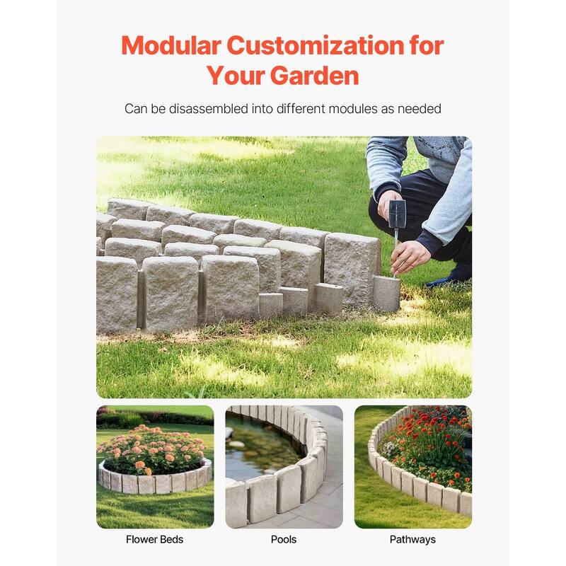 Beige Plastic Stone Texture Landscape Edging 4 Pack with Anchors Modular Design - 47.24 × 3.94 × 9.06 inch