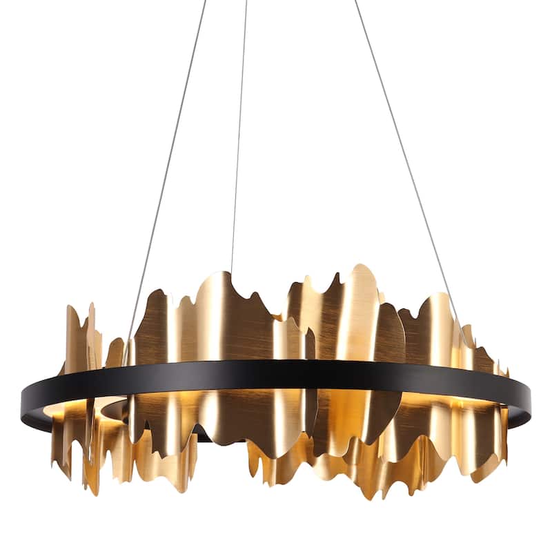 Modern LED Gold Black Drum Chandelier Wheel Lights for Dining Room Bedroom - D 23.5" x H 8"