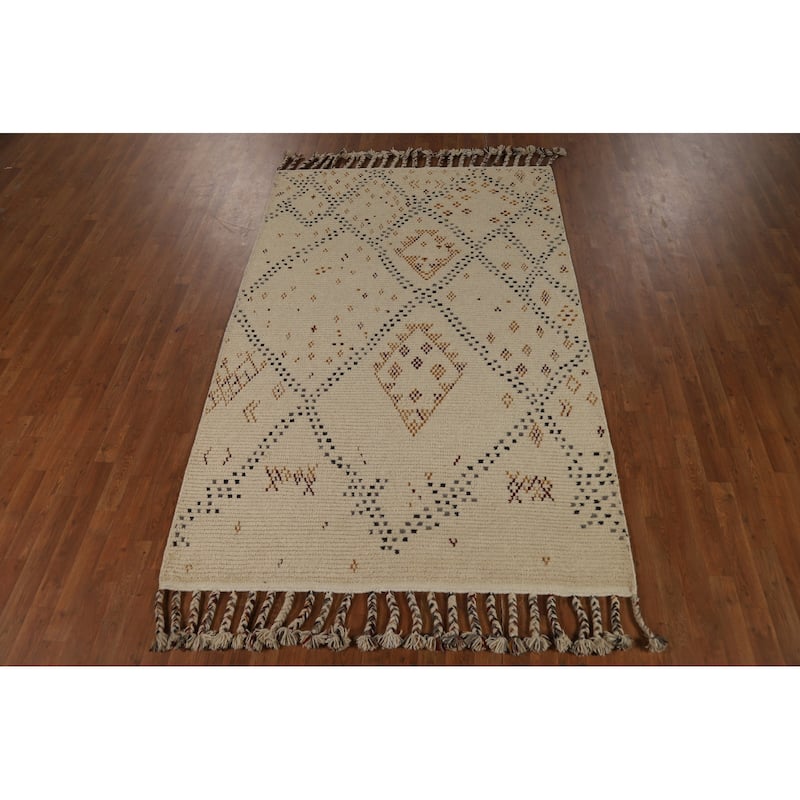 Moroccan Oriental Area Rug Hand-Knotted Wool Carpet - 5'1" x 8'0"