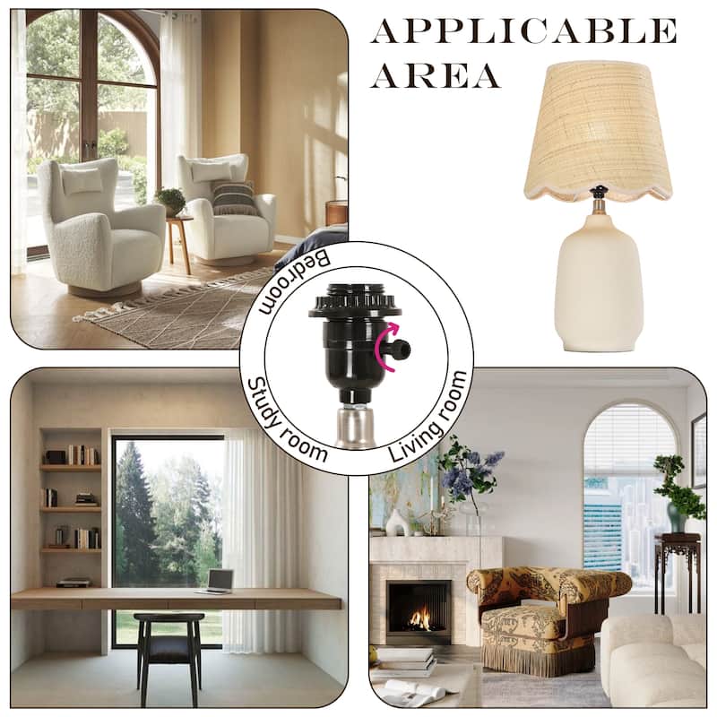 Rustic Ceramic Accent Table Lamp with Raffia Shade