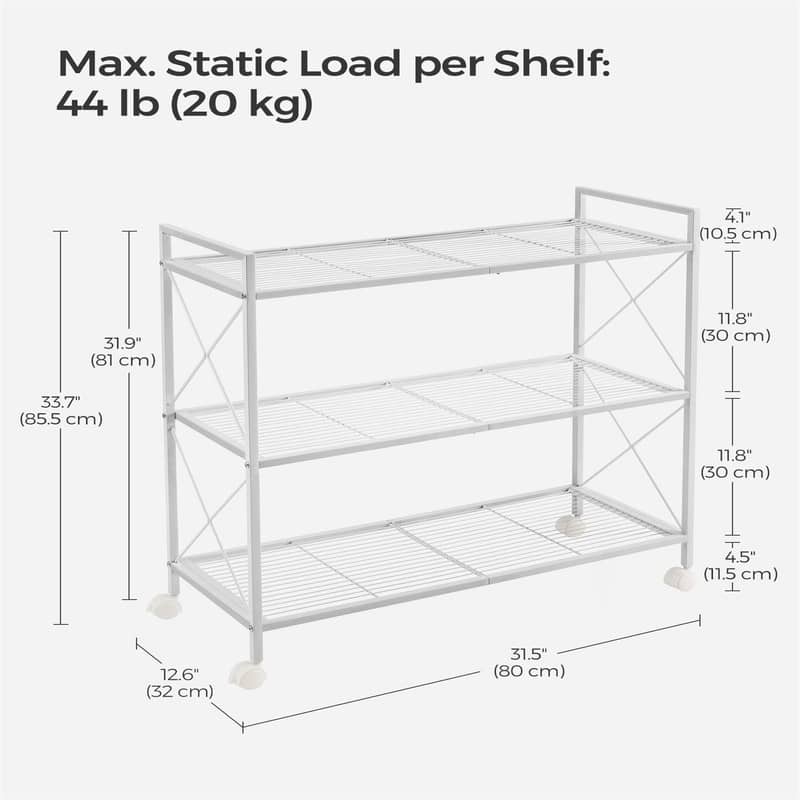 3-Tier Metal Storage Rack with Wheels
