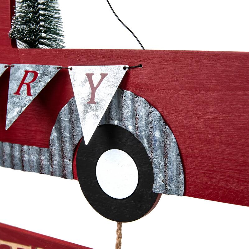 Merry Christmas Truck Hanging Wall Sign - 15.75"