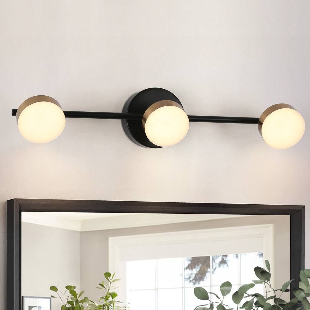 Black Gold 3-Light LED Bathroom Vanity Light Modern Wall Sconces - 22" L x 5.5" W x 4.7" H