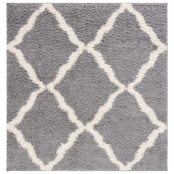 slide 2 of 3, SAFAVIEH Dallas Shag Giusy Trellis 1.5-inch Thick Rug - Grey/Ivory - 6' Square