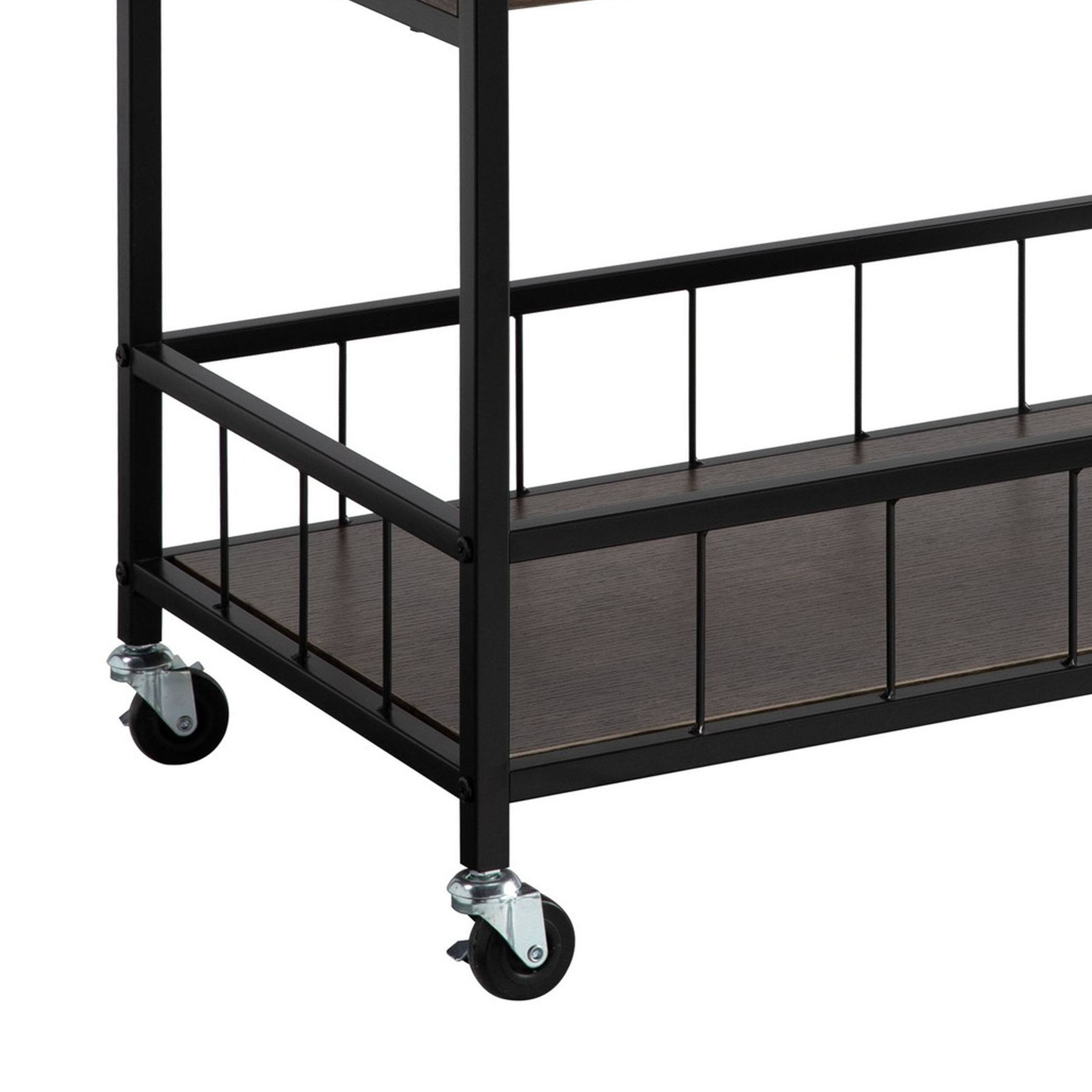 Kelcy 34 Inch Modern Kitchen Bar Cart, 3 Shelves, Wine Rack, Wheels, Brown Bed Bath & Beyond