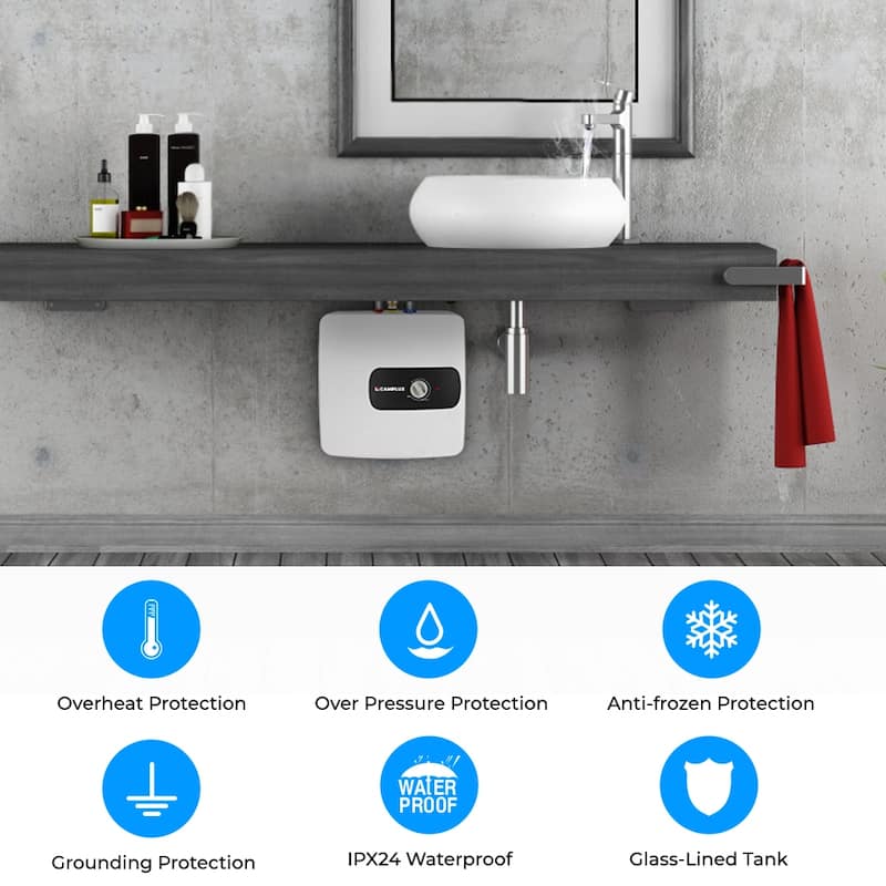CAMPLUX 6.5 Gallons 1.44kW Mini Tank Electric Water Heater with Cord Plug, White