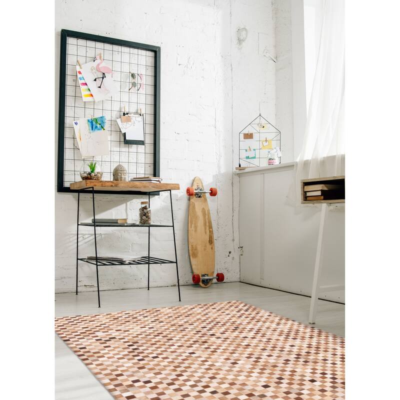 ECARPETGALLERY Handmade Cowhide Patchwork Brown Leather Rug - 5'0 x 8'0