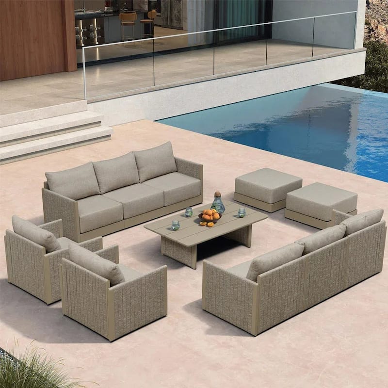 PURPLE LEAF Sanori Patio Conversation Set with Grey Ottoman and Cushion Patio Sofas Sectional Set for Poolside Graden - 10+1-Piece