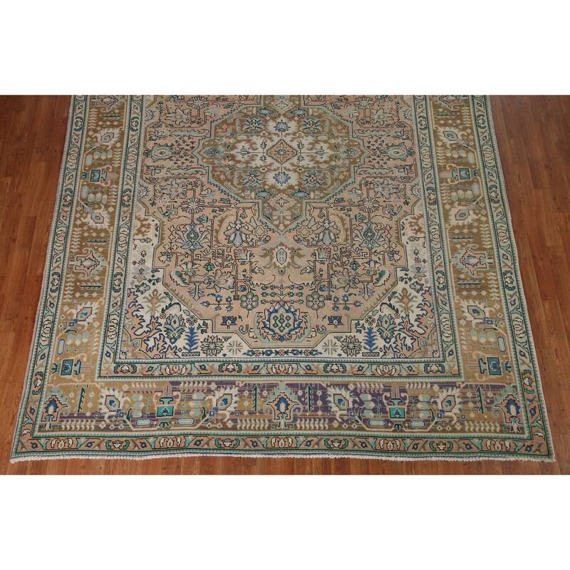 Geometric Tabriz Persian Vintage Rug Handmade Living Room Wool Carpet - 7'11" x 11'1"