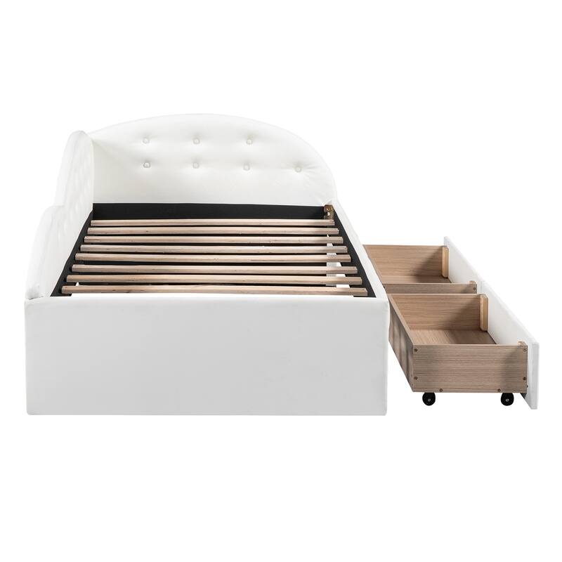 Twin Size PU Upholstered Tufted Daybed with Two Drawers