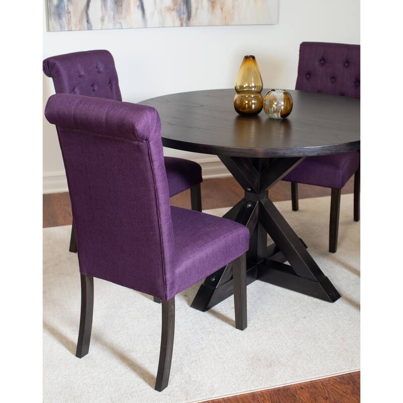 Modern 5-Piece Dining Set with Round Cross Base Table & 4 Tufted Chairs