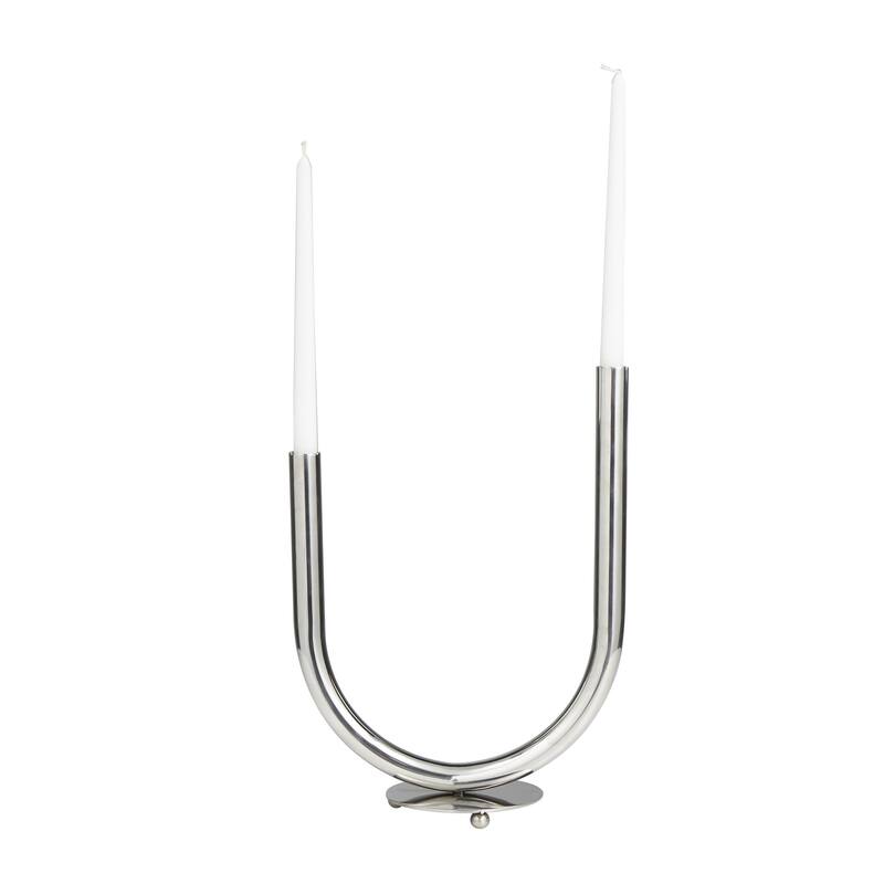 Stainless Steel Metal Abstract U-Shaped Candelabra - Silver - Roche River Decor - Silver