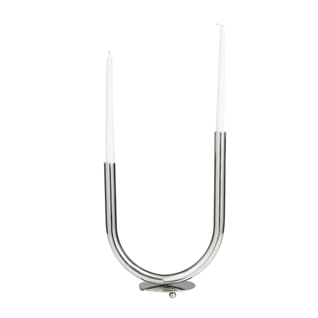 Stainless Steel Metal Abstract U-Shaped Candelabra - Silver - Roche River Decor