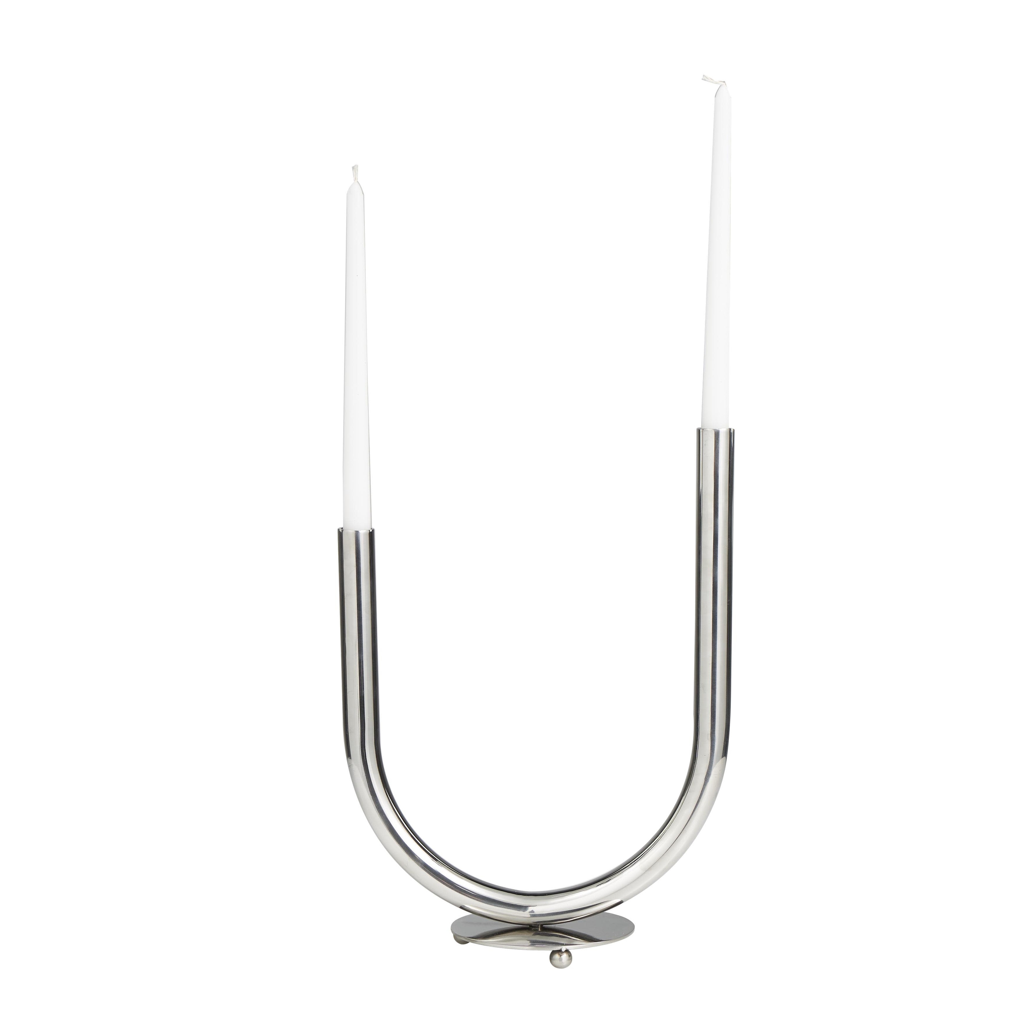Roche River Decor - Stainless Steel Metal Abstract U-Shaped Candelabra - Silver