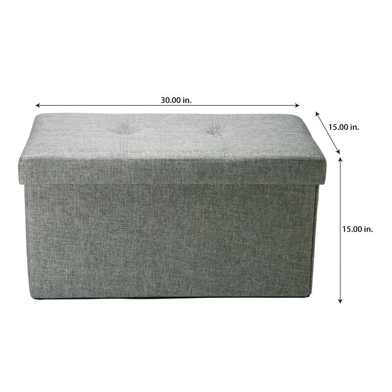 Simplify Grey Linen Look Double Foldable Ottoman - 30" x 15" x 15"