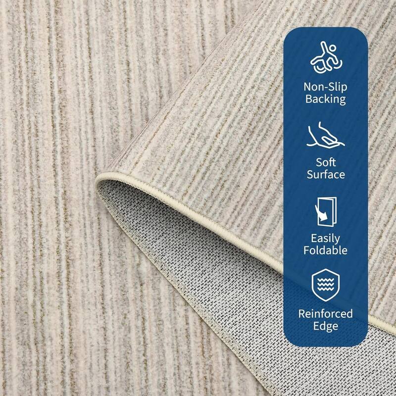 Modern Stripe Machine Washable Area Rug for Bedroom, Living Room, Beige - 1'6" x 2'6"