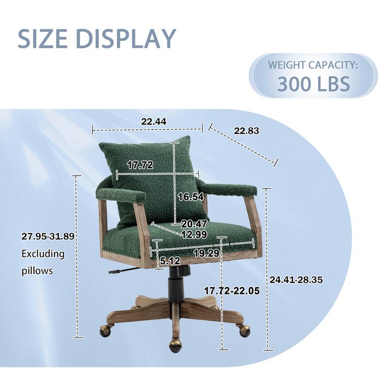 Boucle Upholstered Swivel Adjustable Height Homeoffice Chair With Wood Legs