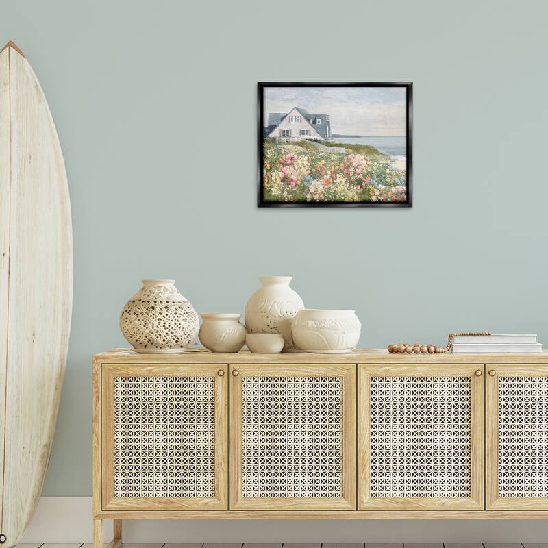 Stupell Coastal Cottage Meadow Framed Floater Canvas Wall Art Design By Amber Sterling