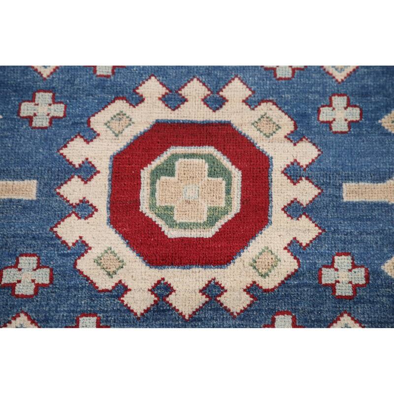 Hand Knotted Oriental 100% Wool Carpet Traditional Geometric Red Kazak Area Rug - 9' 10'' X 6' 9''