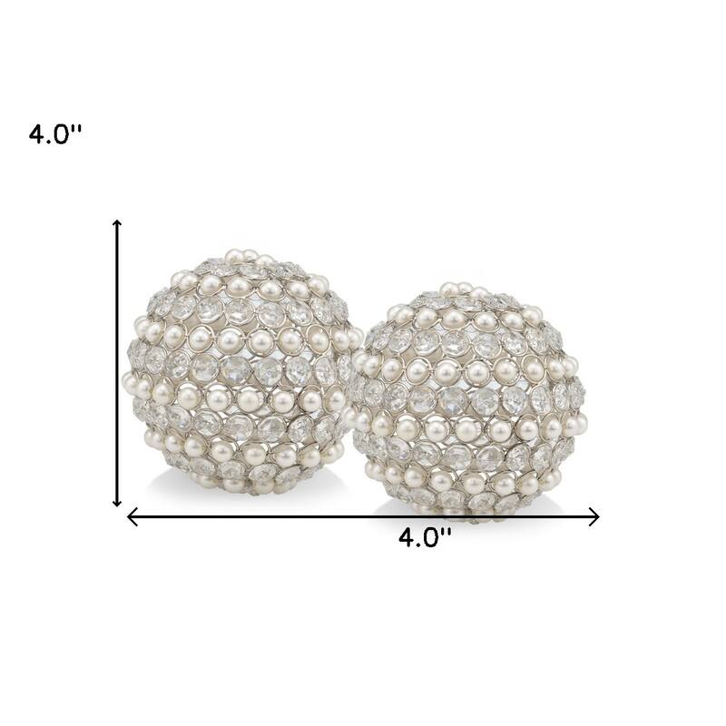 HomeRoots Set Of Two 4" Silver And Clear Faux Crystal Decorative Orbs - 4 x 4 x 4